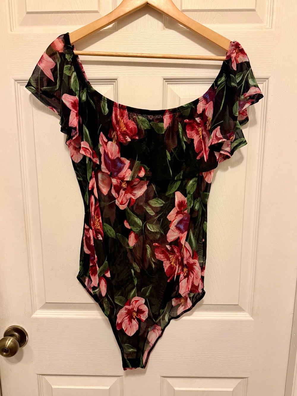 Floral Off-Shoulder Sheer Bodysuit